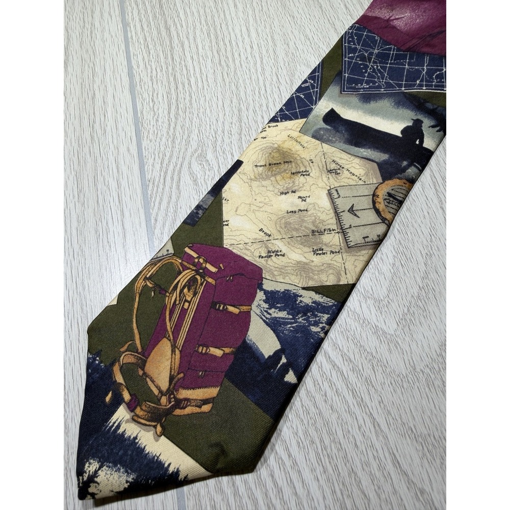 Structure Tie Mens One Size Multicolor 100% Silk Pointed Geometric Outdoors